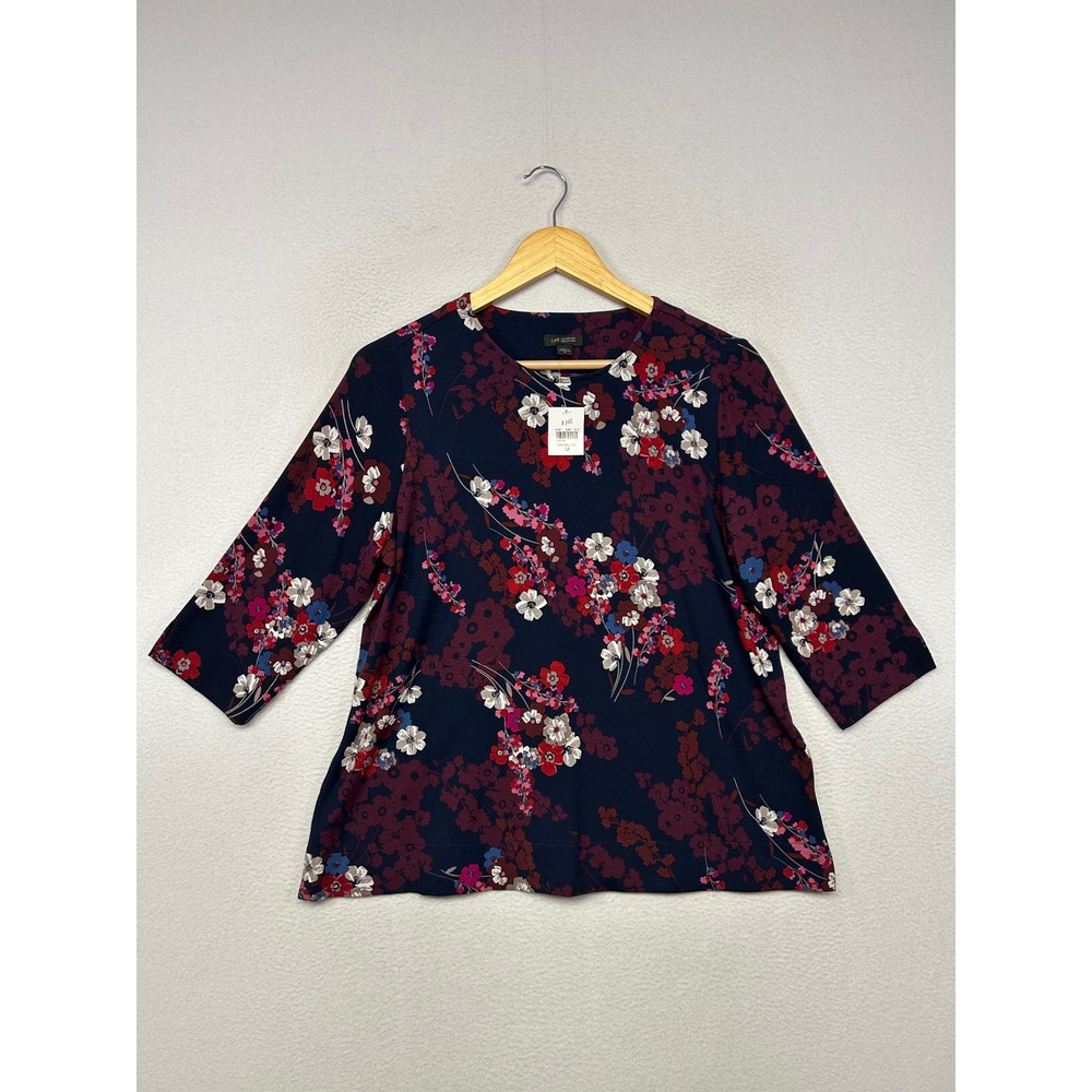 Floral Botanical J. Jill Womens Size M Navy Blue Wearever 3/4 Sleeve Knit Top
